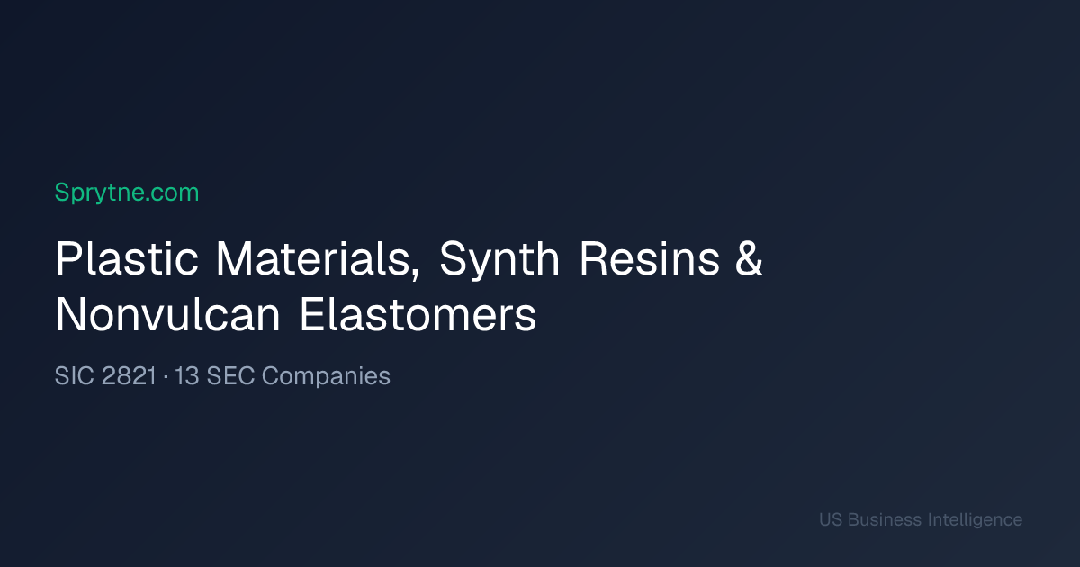 Plastic Materials, Synth Resins & Nonvulcan Elastomers — 13 SEC ...
